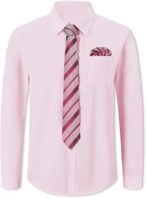 SANGTREE Mens Dress Shirt and Tie Set, Long Sleeve Button Down Shirt with Matching Tie and Handkerchief