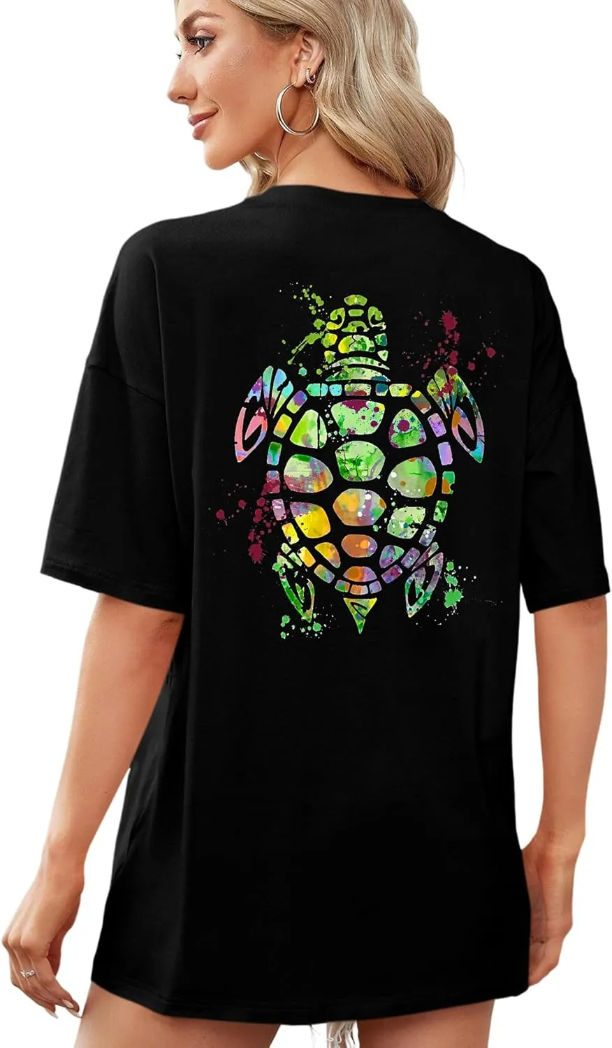 Sea Turtle Shirts Women: Oversized Hawaiian Shirt Beach Graphic T-Shirt Turtle Graphic Tee Casual Vacation Tops