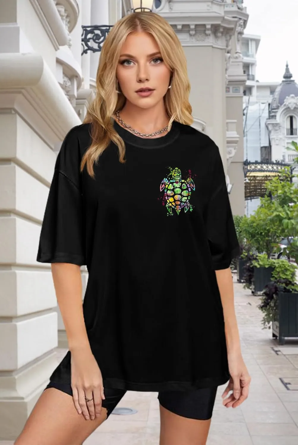 Sea Turtle Shirts Women: Oversized Hawaiian Shirt Beach Graphic T-Shirt Turtle Graphic Tee Casual Vacation Tops