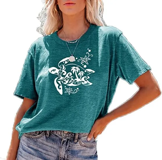 Sea Turtle T-Shirt and Tank for Women Beach Graphic Funny Animal Print Shirt Hawaiian Casual Vacation Top