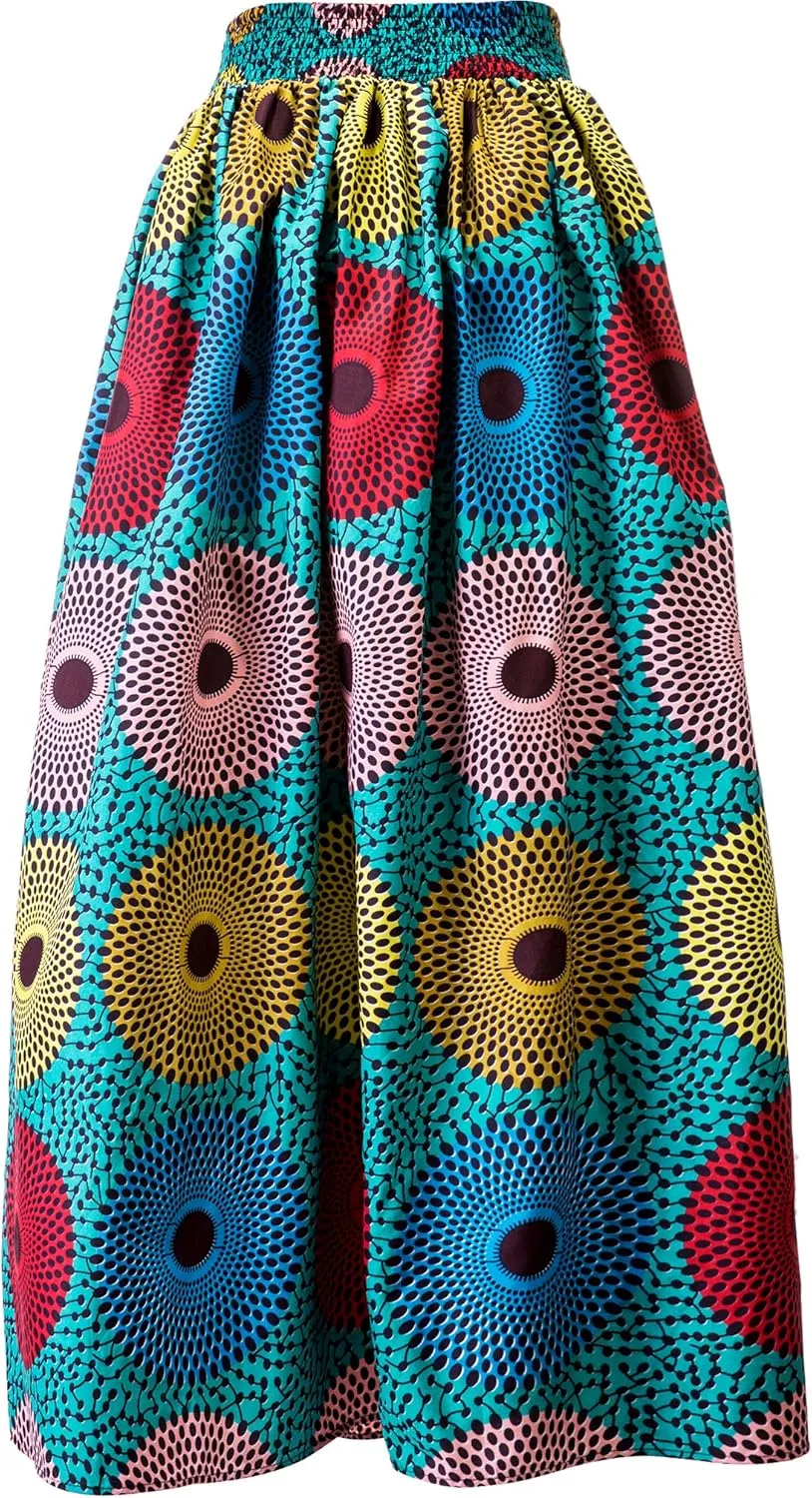SHENBOLEN Women African Print Skirt Ankara Maxi Skirt Dashiki Skirt