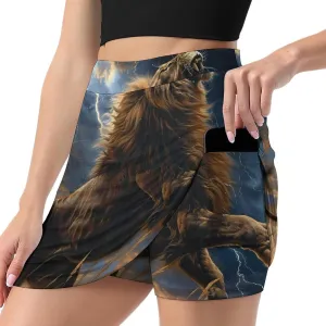 Shouting Lightning Lion Women's Skort Athletic Skirt Golf Skorts A-line Skirts with Built-in Shorts Pockets