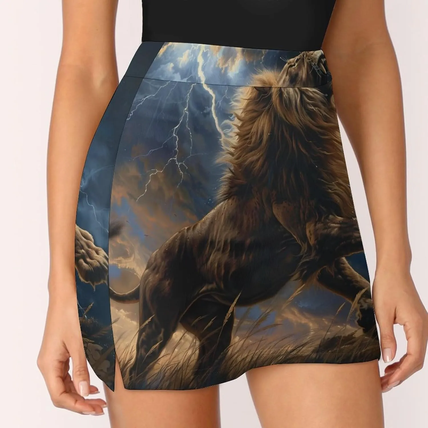 Shouting Lightning Lion Women's Skort Athletic Skirt Golf Skorts A-line Skirts with Built-in Shorts Pockets