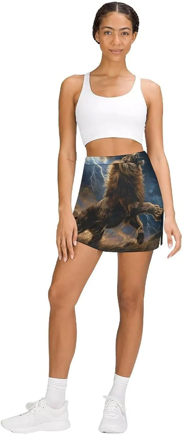 Shouting Lightning Lion Women's Skort Athletic Skirt Golf Skorts A-line Skirts with Built-in Shorts Pockets