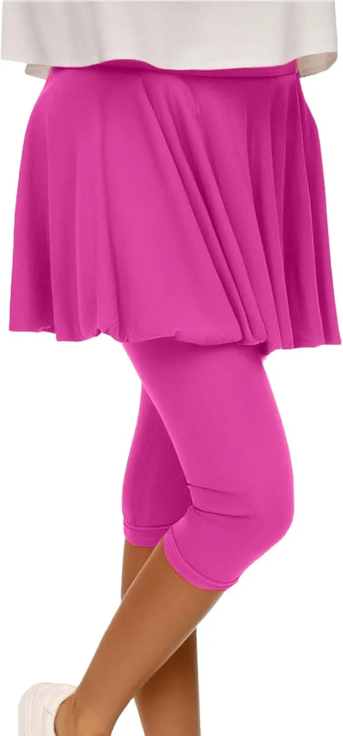 Skirted Leggings for Women 2025 Athletic Tennis Golf Skorts Capris Elastic Waist Workout Gym Yoga Legging with Skirt