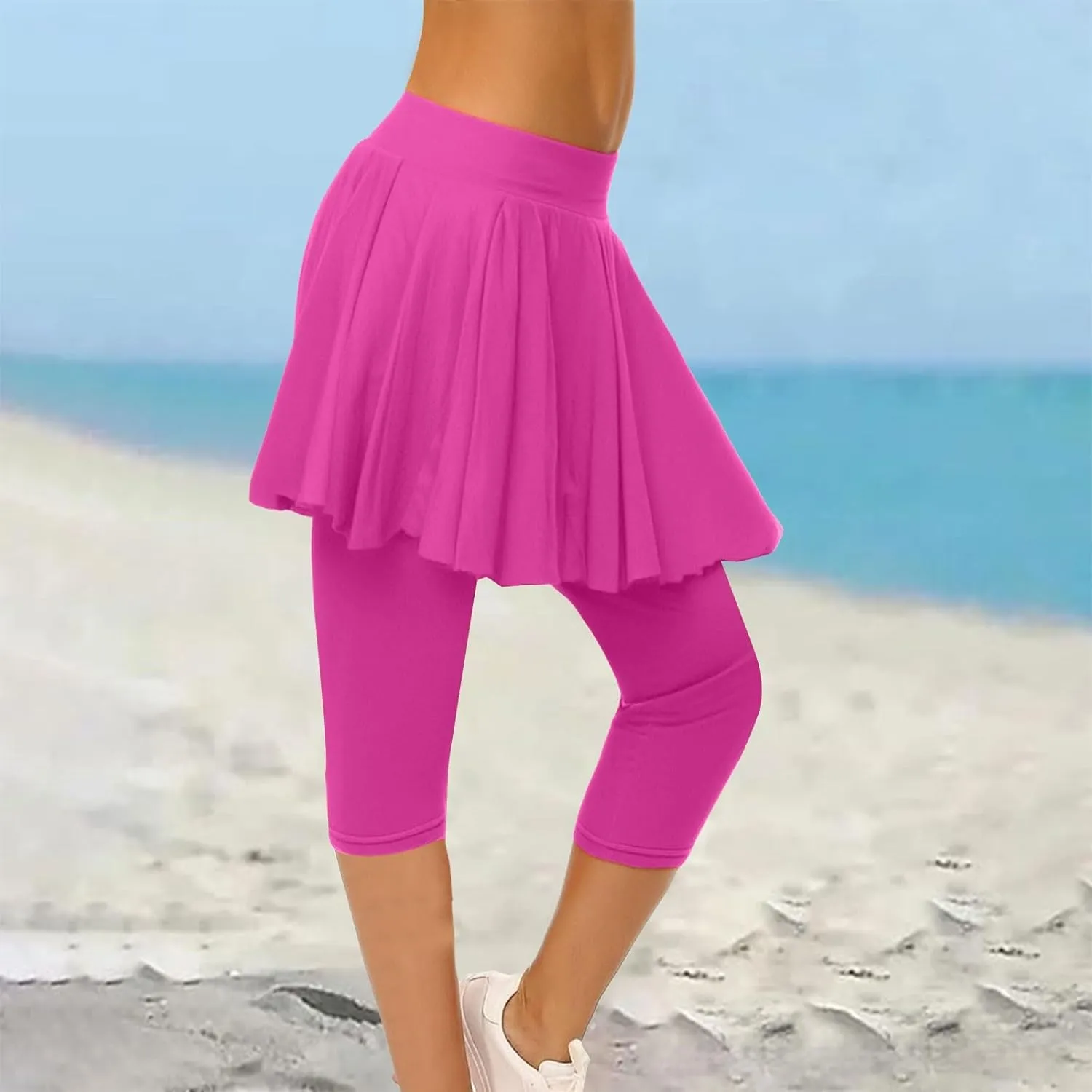 Skirted Leggings for Women 2025 Athletic Tennis Golf Skorts Capris Elastic Waist Workout Gym Yoga Legging with Skirt