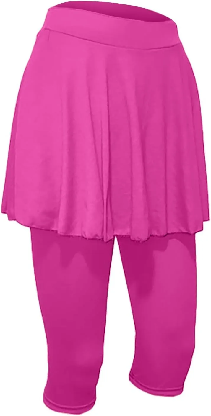 Skirted Leggings for Women 2025 Athletic Tennis Golf Skorts Capris Elastic Waist Workout Gym Yoga Legging with Skirt