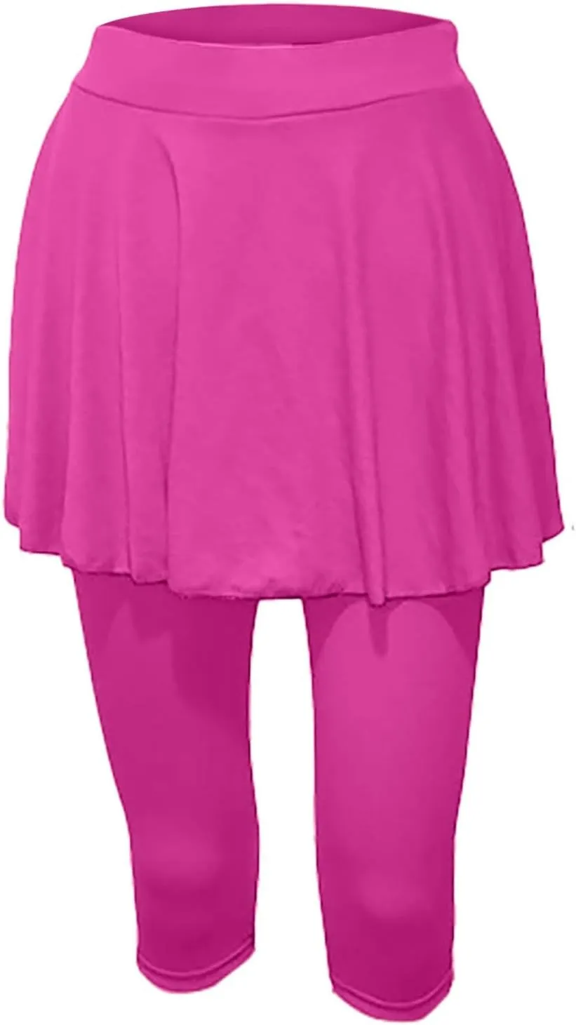Skirted Leggings for Women 2025 Athletic Tennis Golf Skorts Capris Elastic Waist Workout Gym Yoga Legging with Skirt