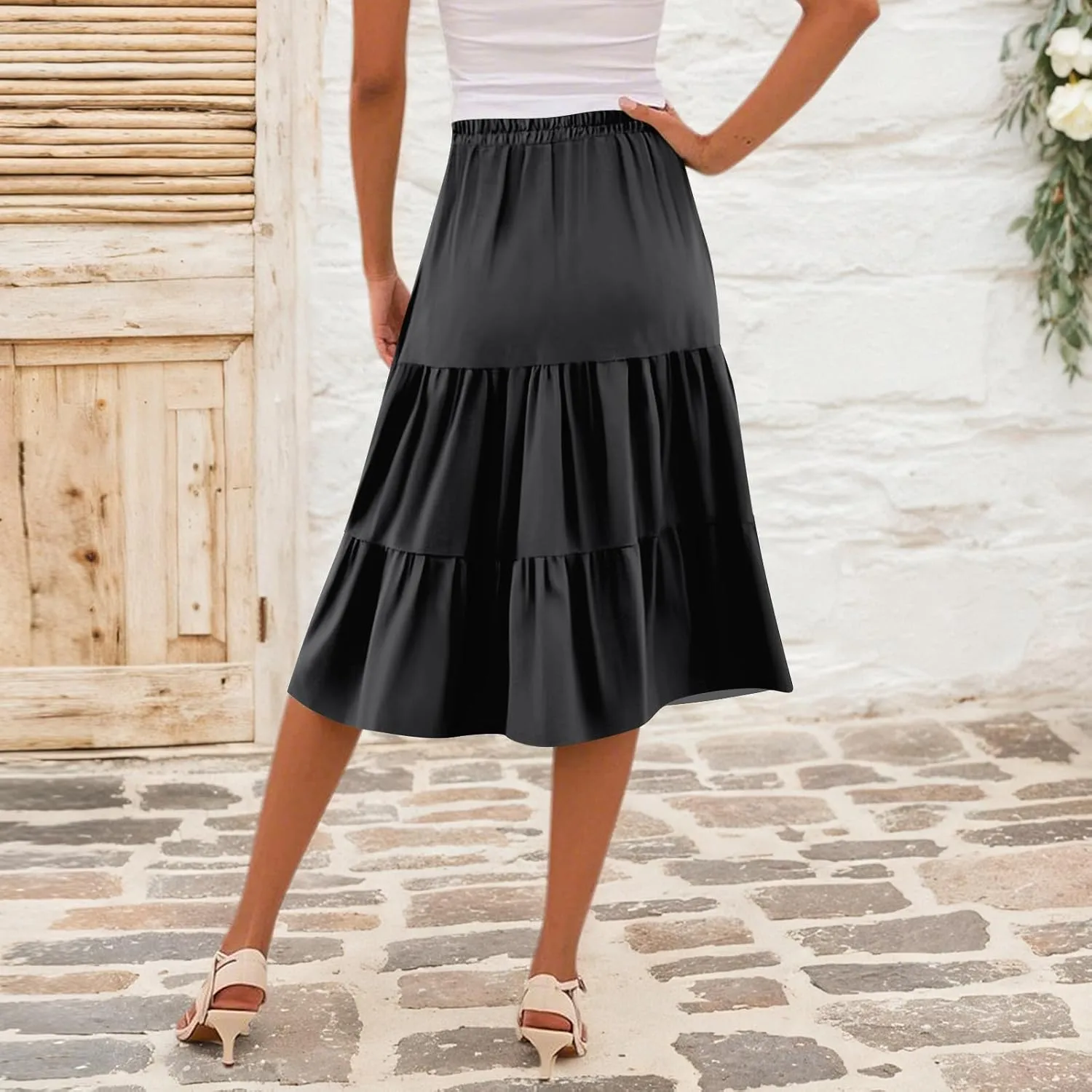 Skirts for Women Midi Length Boho Beach Vacation Flowy Floral Skirt Summer Casual Comfy High Waisted A Line Skirt