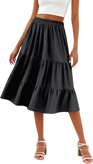 Skirts for Women Midi Length Boho Beach Vacation Flowy Floral Skirt Summer Casual Comfy High Waisted A Line Skirt