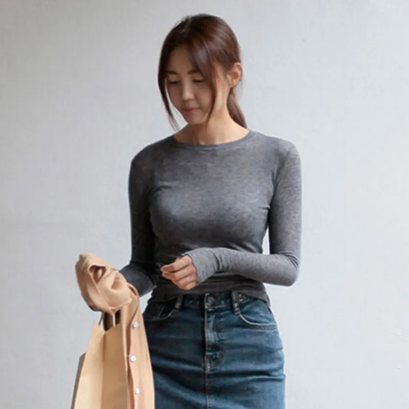 Slim T Shirt Women Cotton T-shirts Female Casual Tops Long Sleeve Sexy Thin T-shirt see through