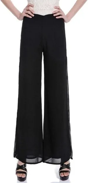 SOMTHRON Women's Wide Leg Chiffon Dress Pant High Waist Flared Palazzo Flowy Layered Boho Long Trousers