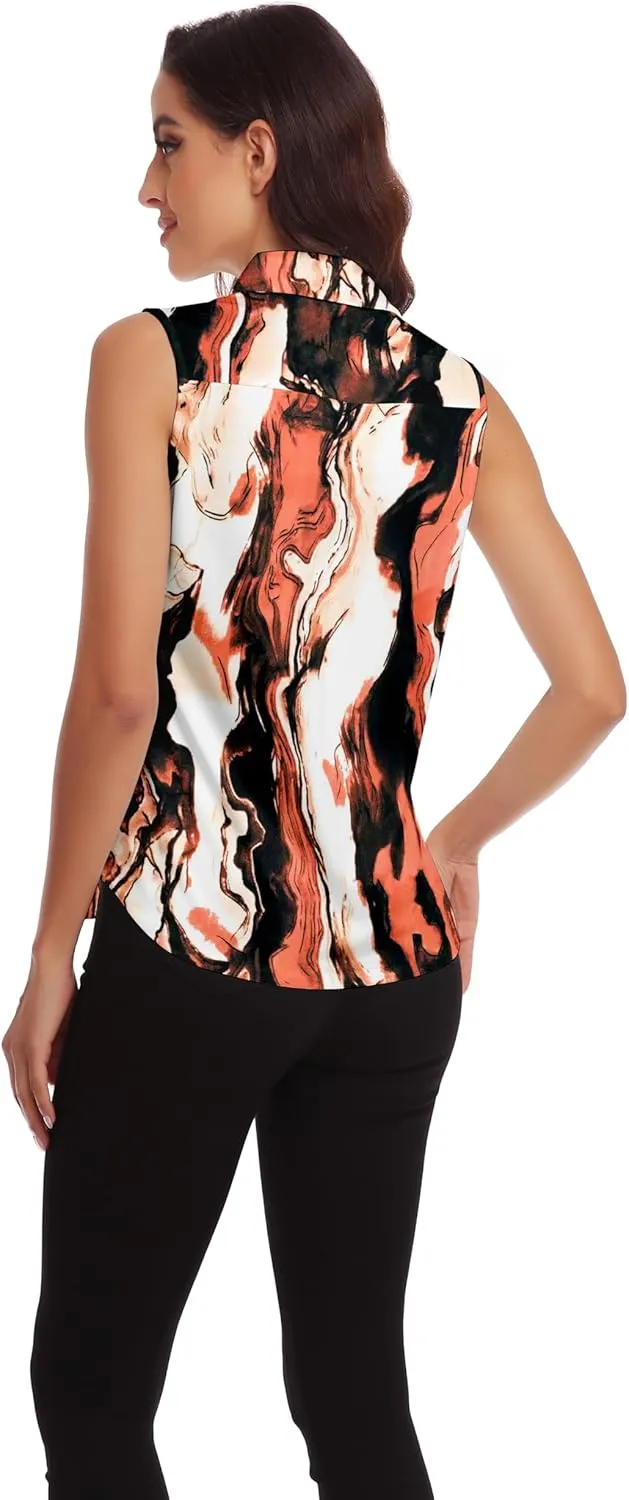 Soneven Womens Sleeveless Button Down Shirts Printed Golf Polo Shirts Business Casual Work Blouse Tops