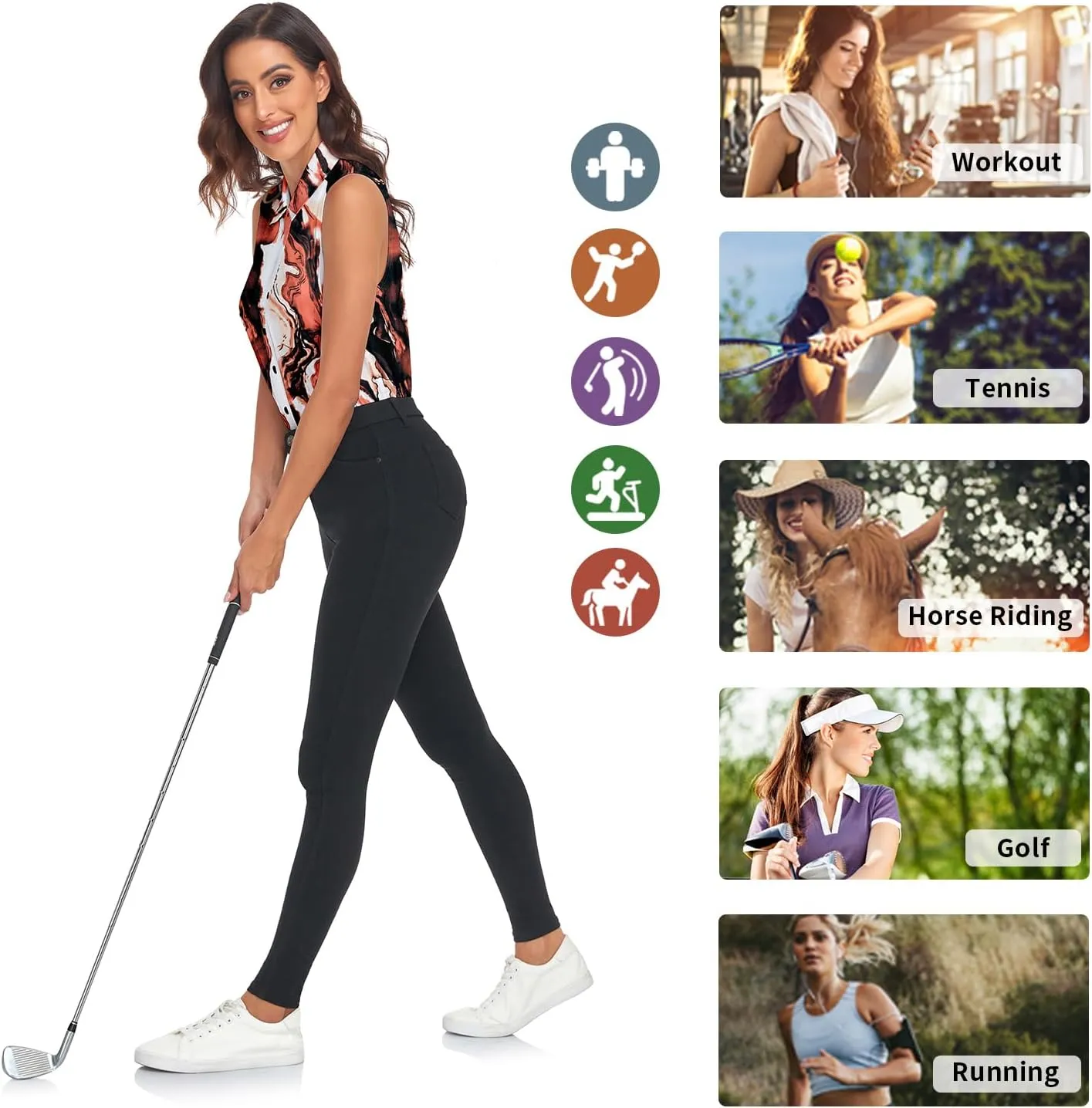 Soneven Womens Sleeveless Button Down Shirts Printed Golf Polo Shirts Business Casual Work Blouse Tops
