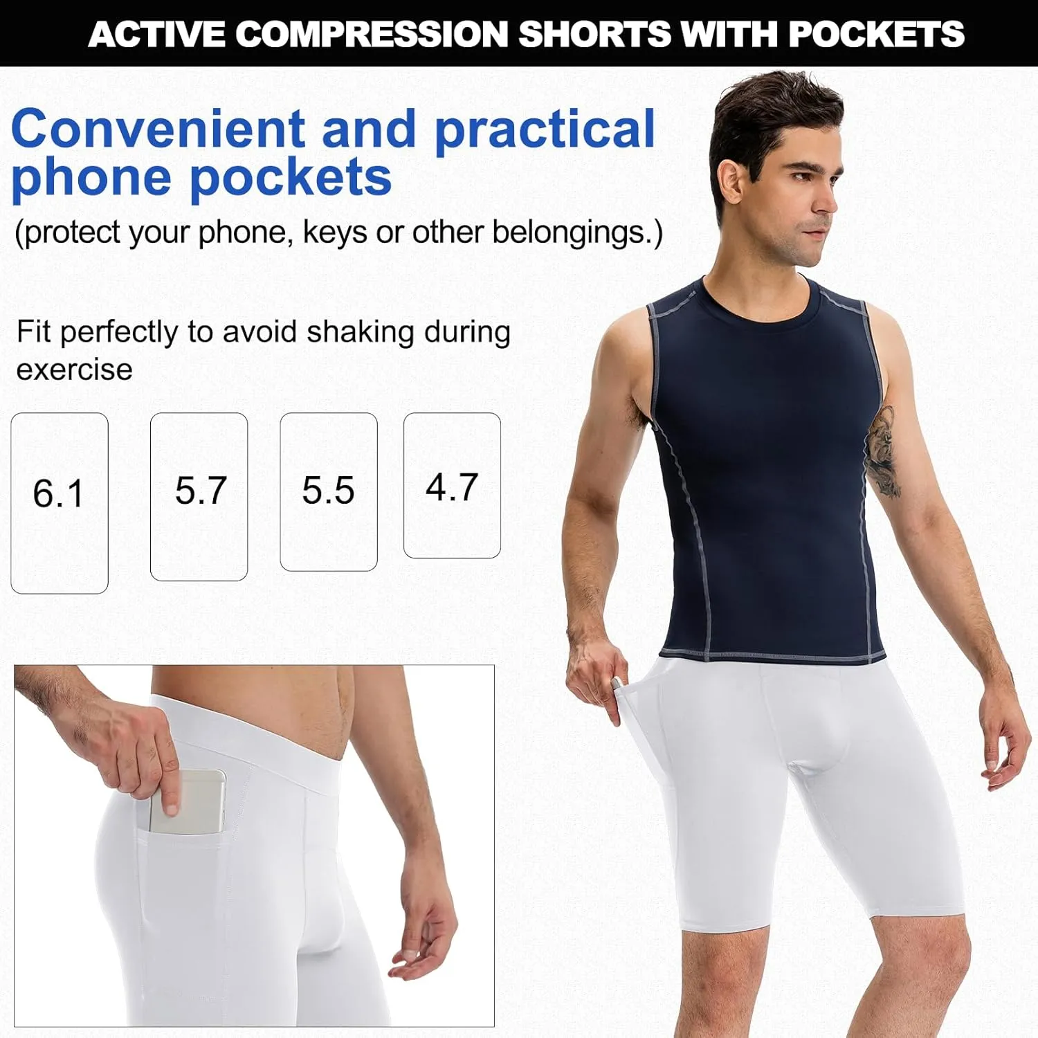SPVISE Compression Shorts Men Spandex Sports Shorts Workout Running Gym Shorts Cool Dry Athletic Baselayer Underwear Pockets
