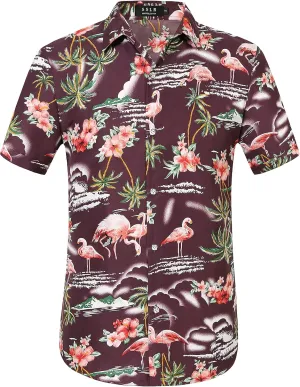 SSLR Pack Hawaiian Shirt for Men Flamingo Short Sleeve Casual Button Down Shirts Summer Beach Shirt
