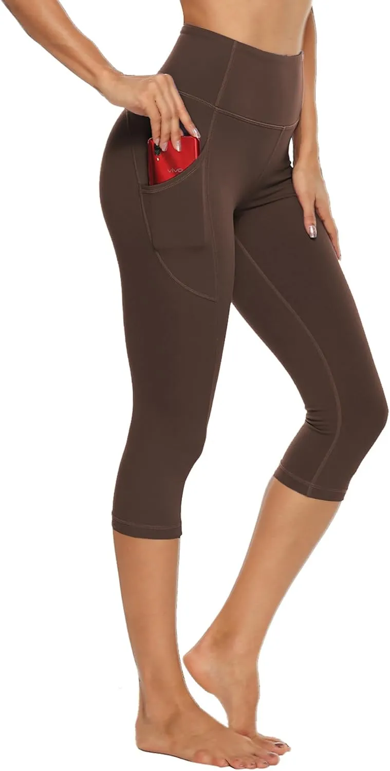 Stelle Women's Capri Yoga Pants with Pockets Essential High Waisted Legging for Workout