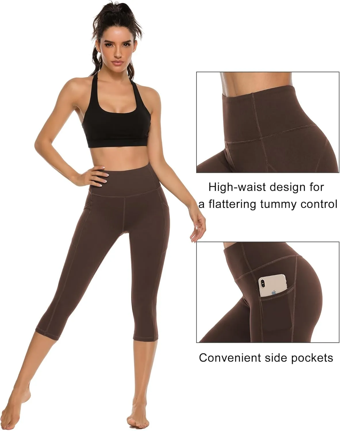 Stelle Women's Capri Yoga Pants with Pockets Essential High Waisted Legging for Workout