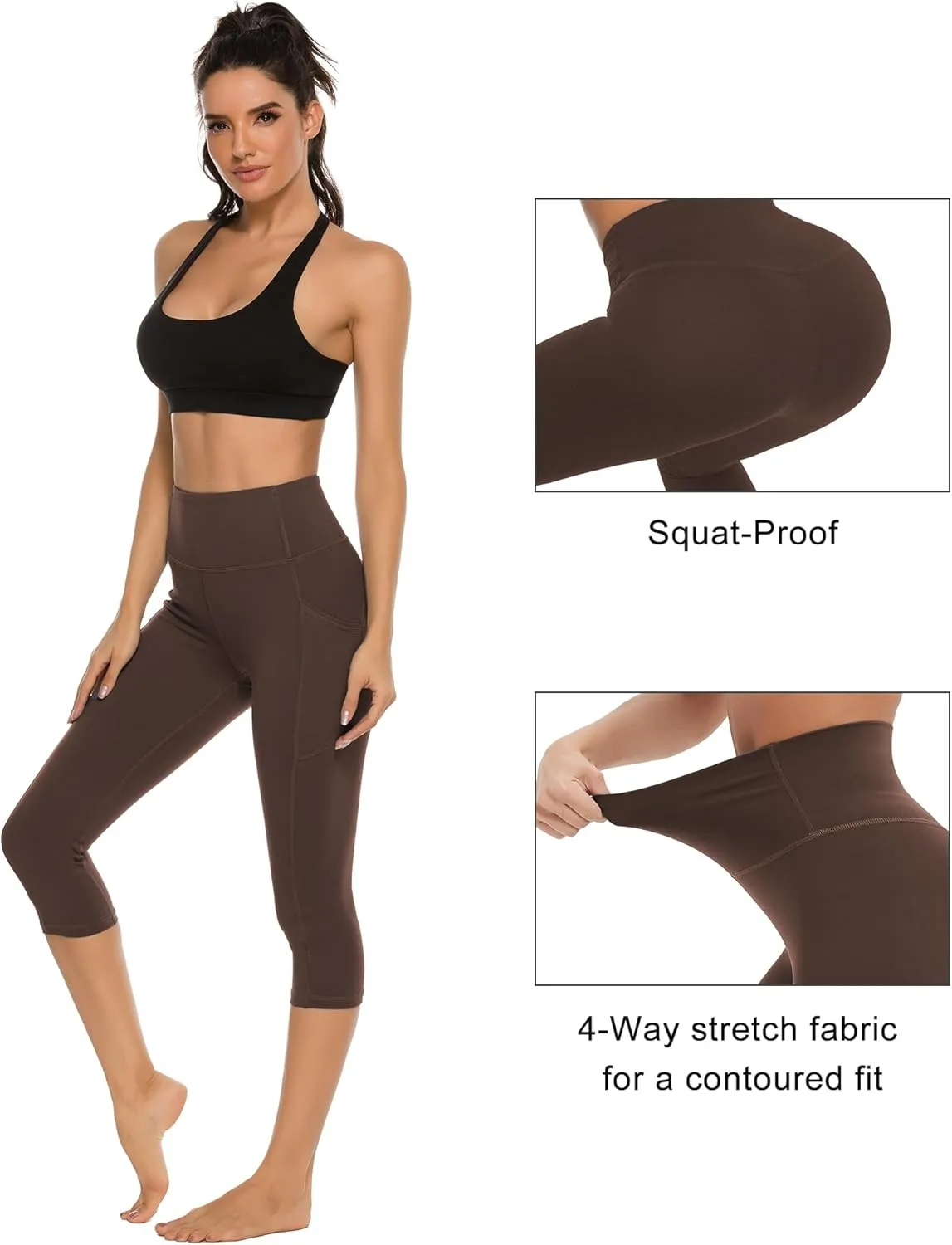 Stelle Women's Capri Yoga Pants with Pockets Essential High Waisted Legging for Workout