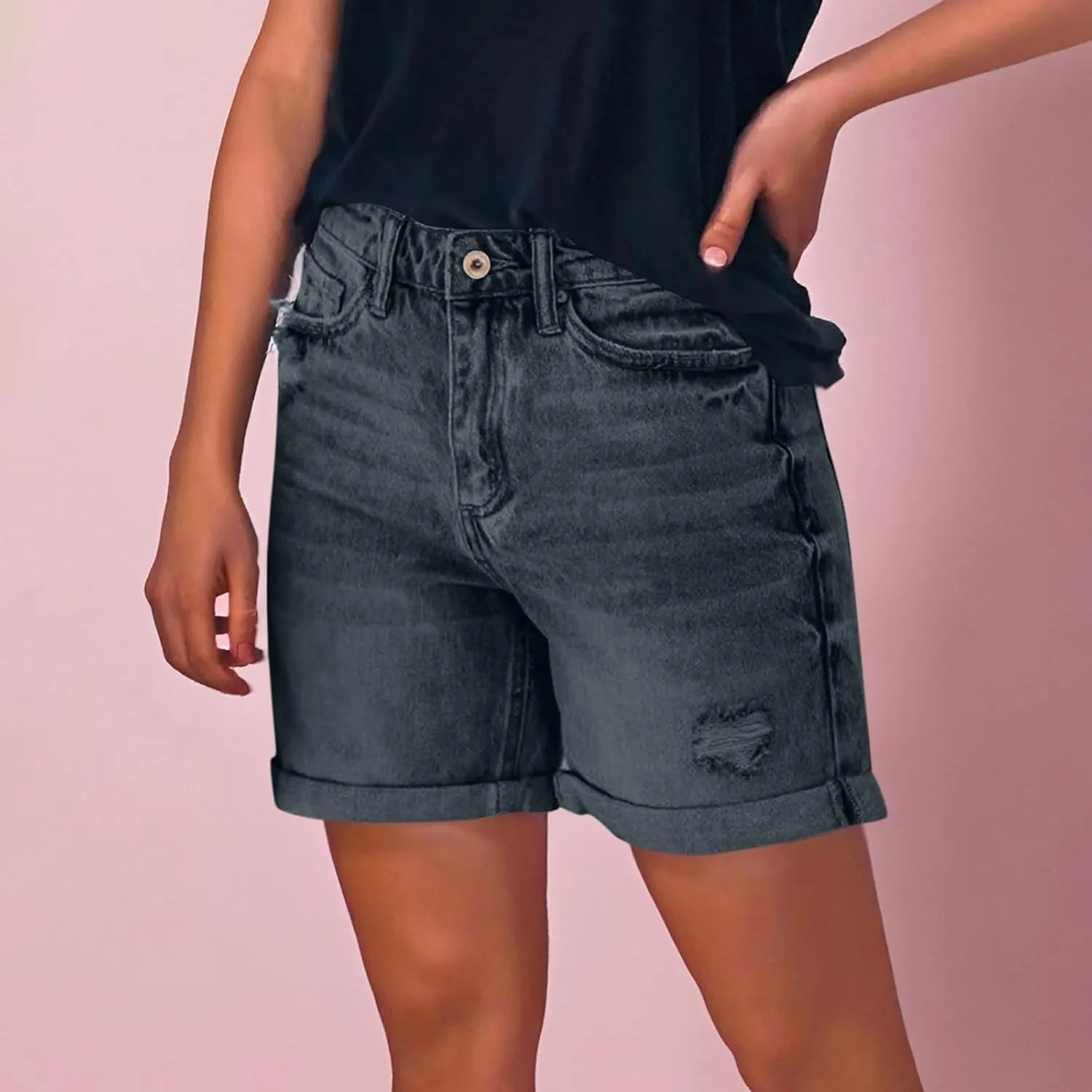 Stretchy Jean Shorts for Women High Waist Summer Beach Bermuda Shorts Casual Trendy Ripped Loose Fit Hot Denim Shorts