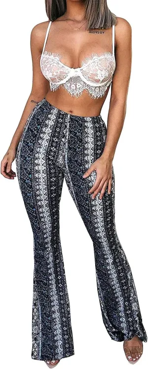 Summer Women Sexy High Waist Full Length Pants Trousers Flared Wide Pants Legs Bell Bottom Boho Palazzo Long Pants