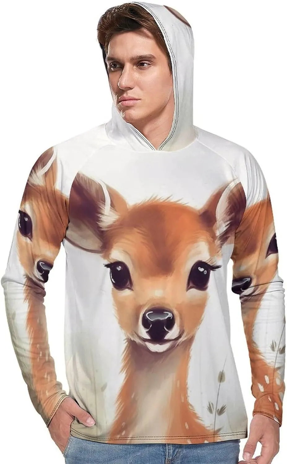 Sun Protection Shirt Long Sleeve Hoodie Cute Deer Lightweight Rash Guard Quick Dry Sun Shirt for Outdoor
