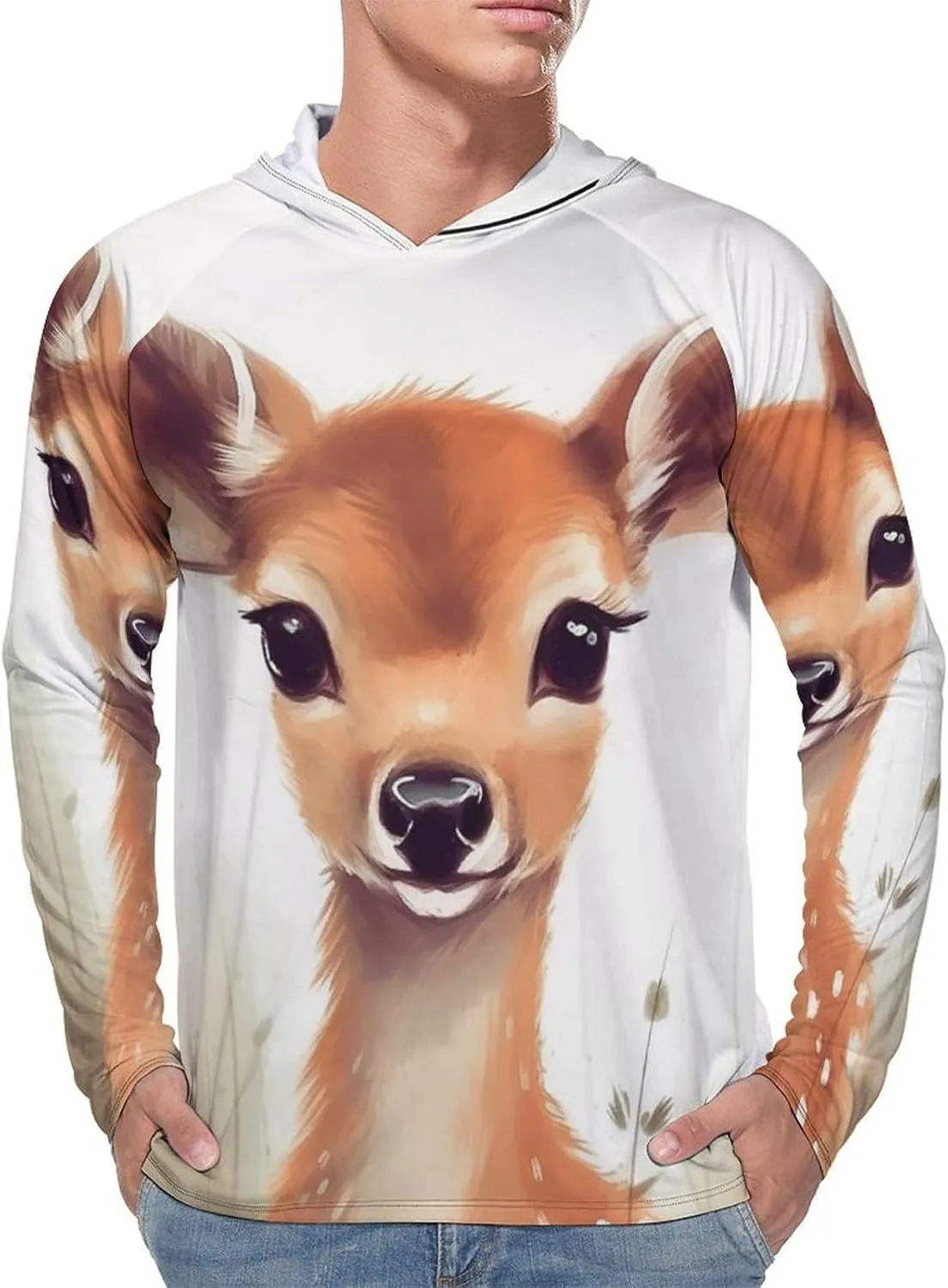 Sun Protection Shirt Long Sleeve Hoodie Cute Deer Lightweight Rash Guard Quick Dry Sun Shirt for Outdoor