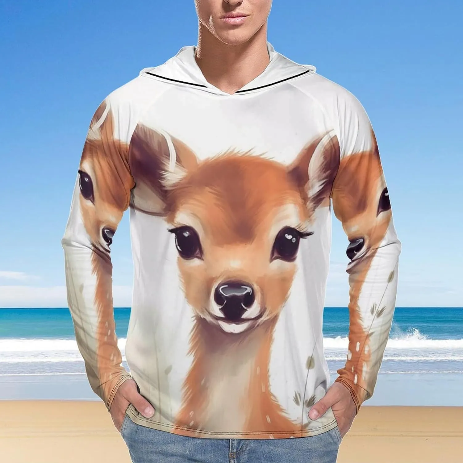 Sun Protection Shirt Long Sleeve Hoodie Cute Deer Lightweight Rash Guard Quick Dry Sun Shirt for Outdoor