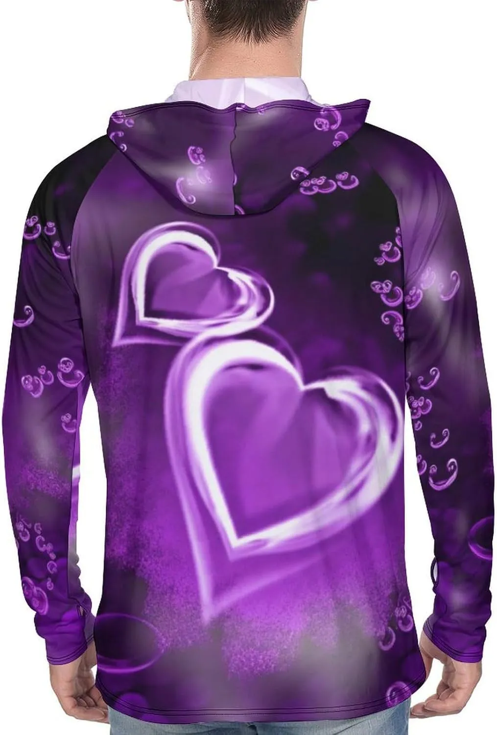 Sun Protection Shirt Long Sleeve Hoodie Purple Love Lightweight Rash Guard Quick Dry Sun Shirt for Outdoor
