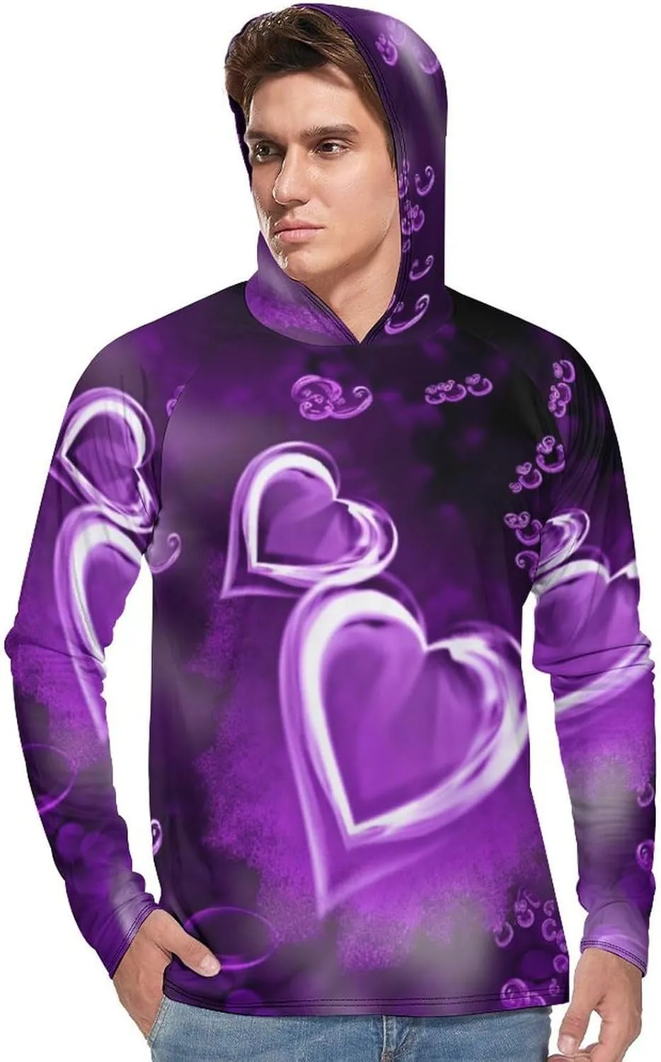 Sun Protection Shirt Long Sleeve Hoodie Purple Love Lightweight Rash Guard Quick Dry Sun Shirt for Outdoor