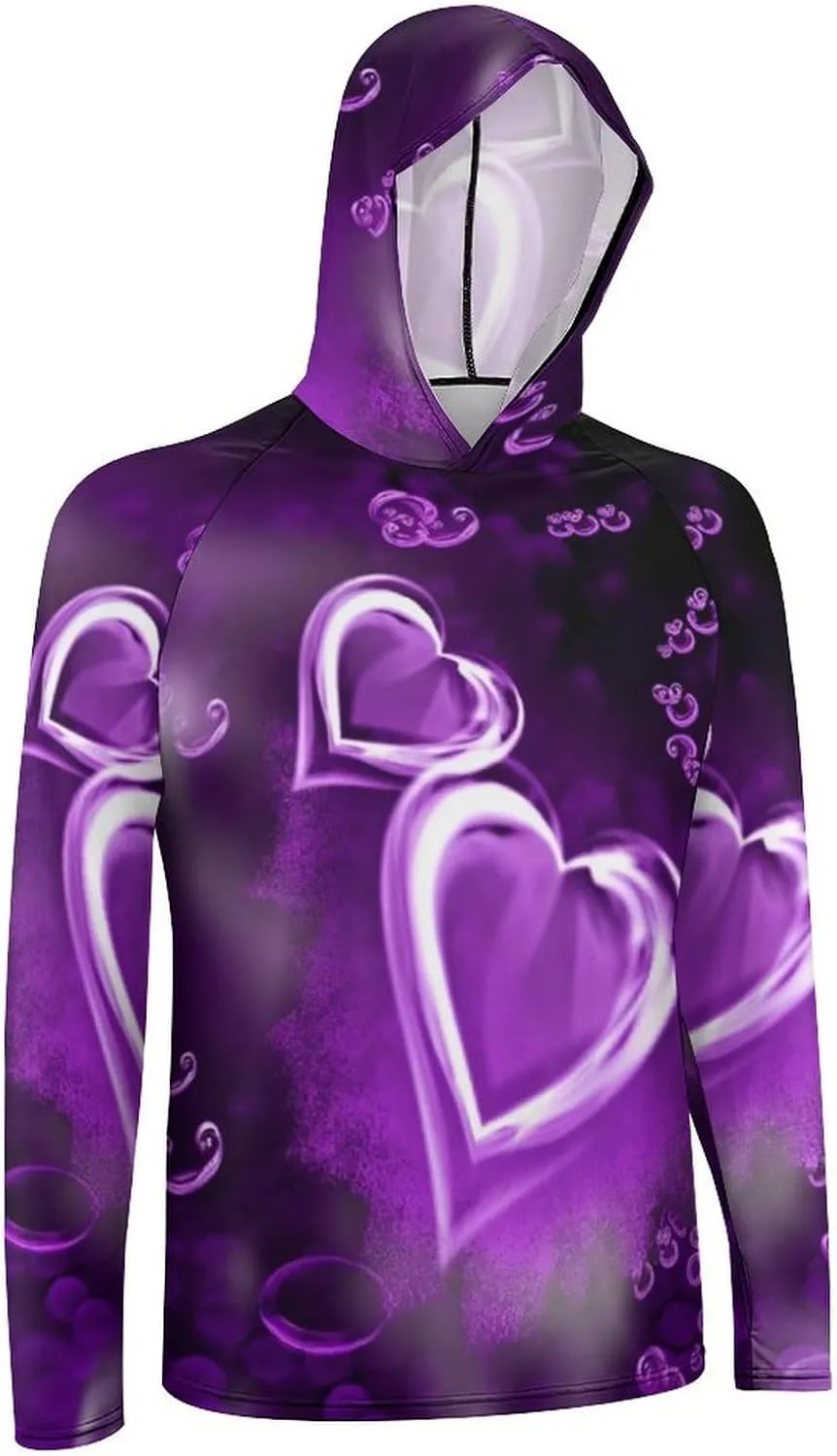 Sun Protection Shirt Long Sleeve Hoodie Purple Love Lightweight Rash Guard Quick Dry Sun Shirt for Outdoor