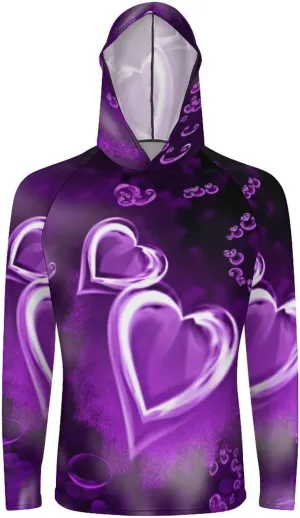 Sun Protection Shirt Long Sleeve Hoodie Purple Love Lightweight Rash Guard Quick Dry Sun Shirt for Outdoor