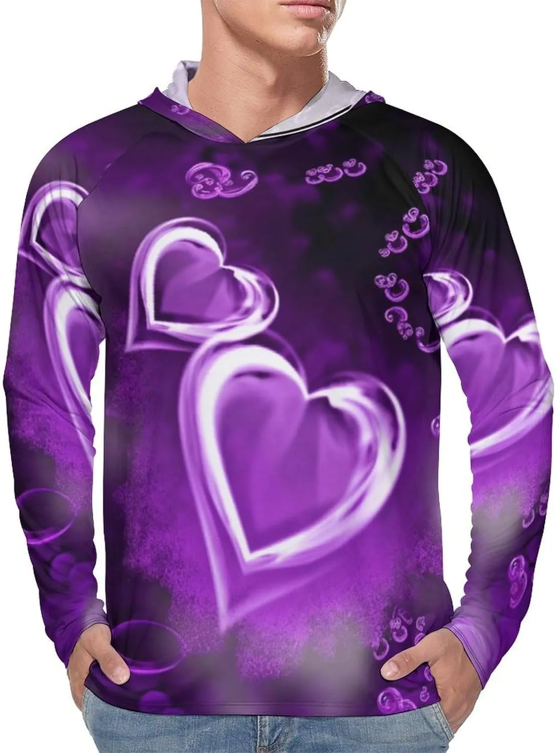 Sun Protection Shirt Long Sleeve Hoodie Purple Love Lightweight Rash Guard Quick Dry Sun Shirt for Outdoor
