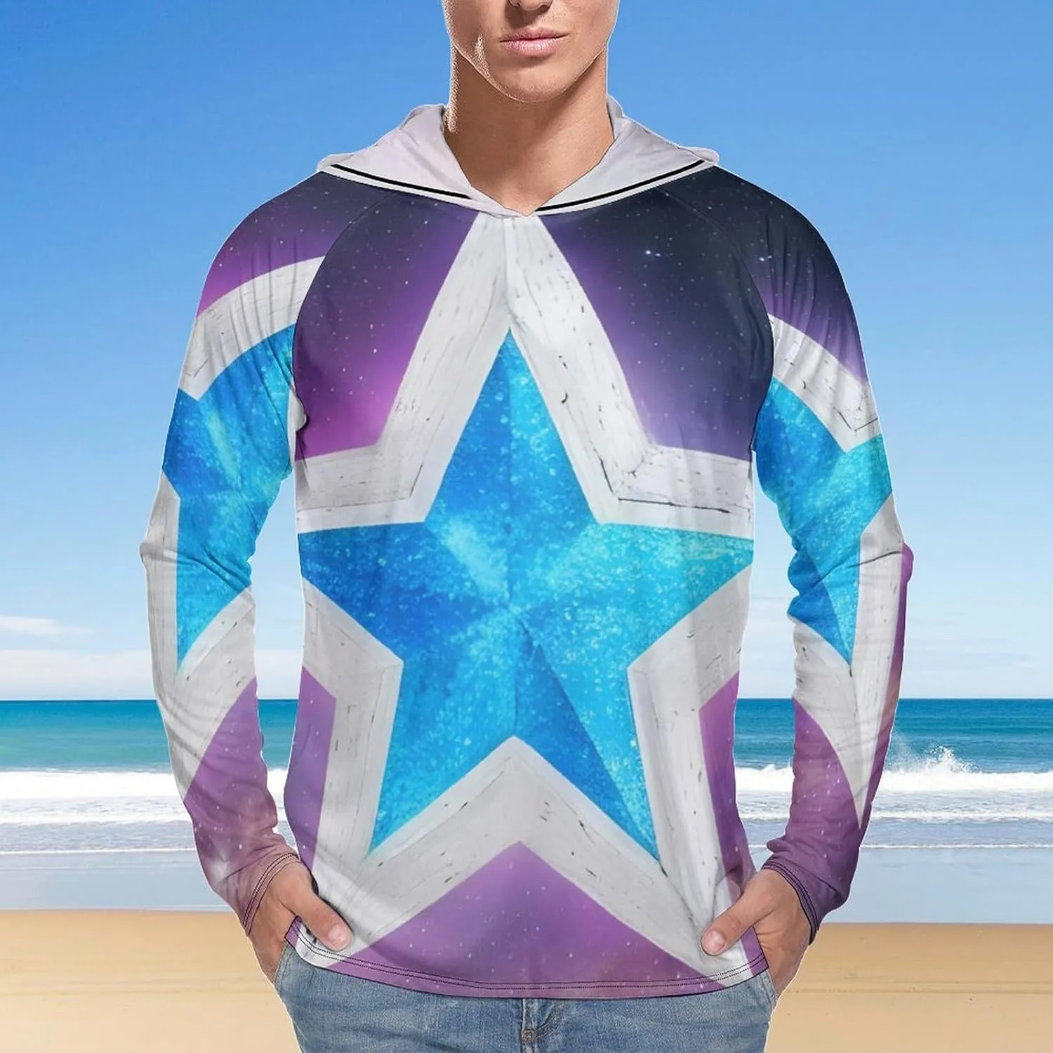 Sun Protection Shirt Long Sleeve Hoodie Stars Lightweight Rash Guard Quick Dry Sun Shirt for Outdoor