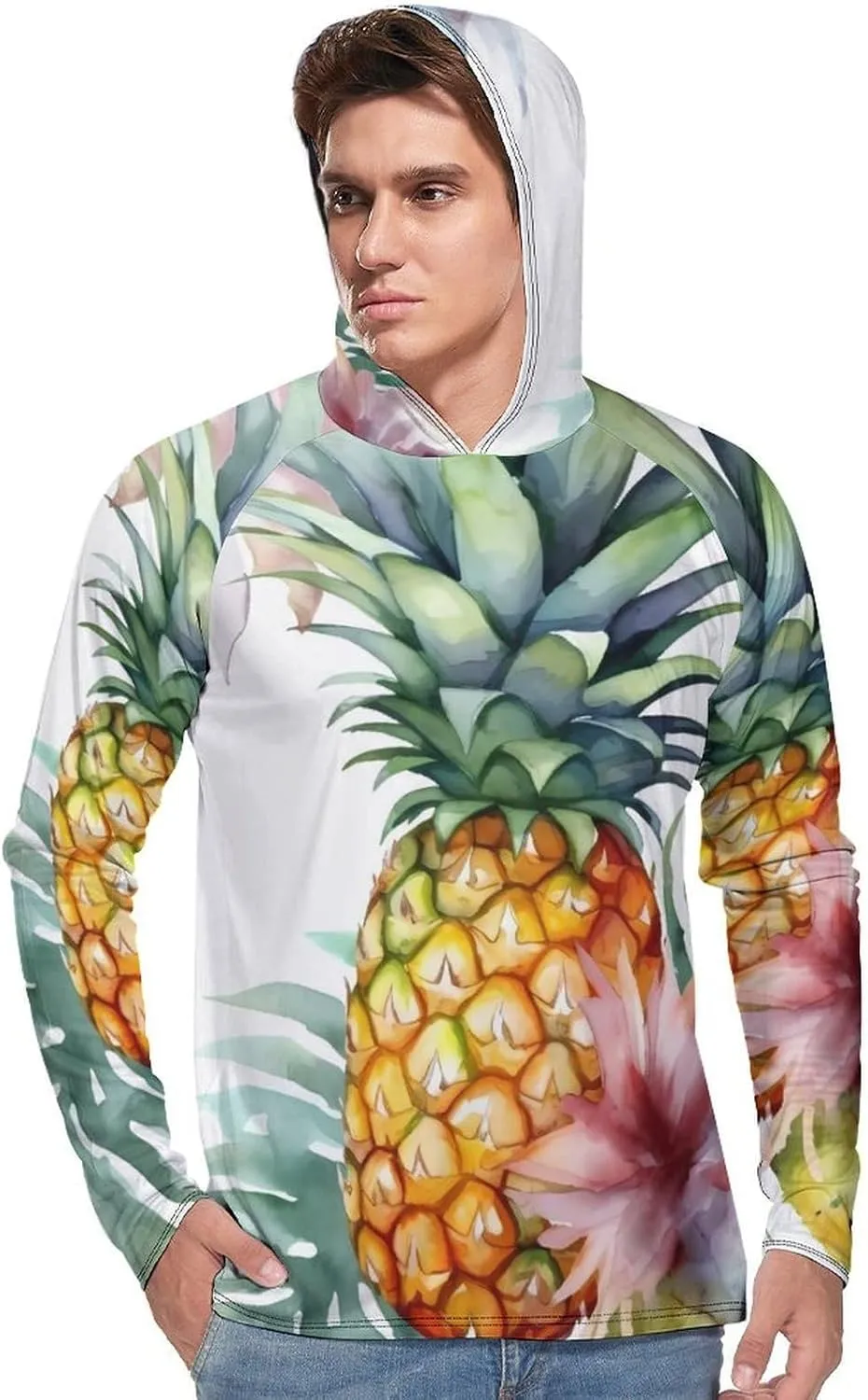 Sun Protection Shirt Long Sleeve Hoodie Tropical Pineapple Lightweight Rash Guard Quick Dry Sun Shirt for Outdoor