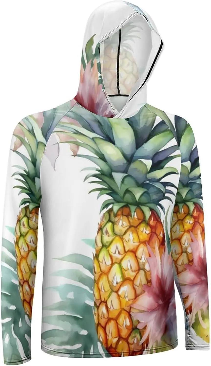 Sun Protection Shirt Long Sleeve Hoodie Tropical Pineapple Lightweight Rash Guard Quick Dry Sun Shirt for Outdoor