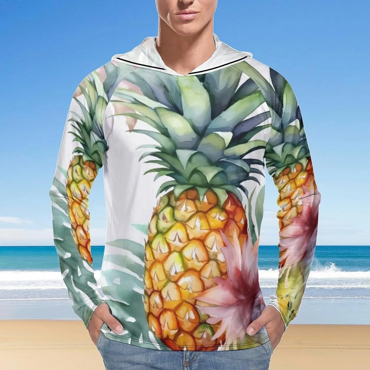 Sun Protection Shirt Long Sleeve Hoodie Tropical Pineapple Lightweight Rash Guard Quick Dry Sun Shirt for Outdoor