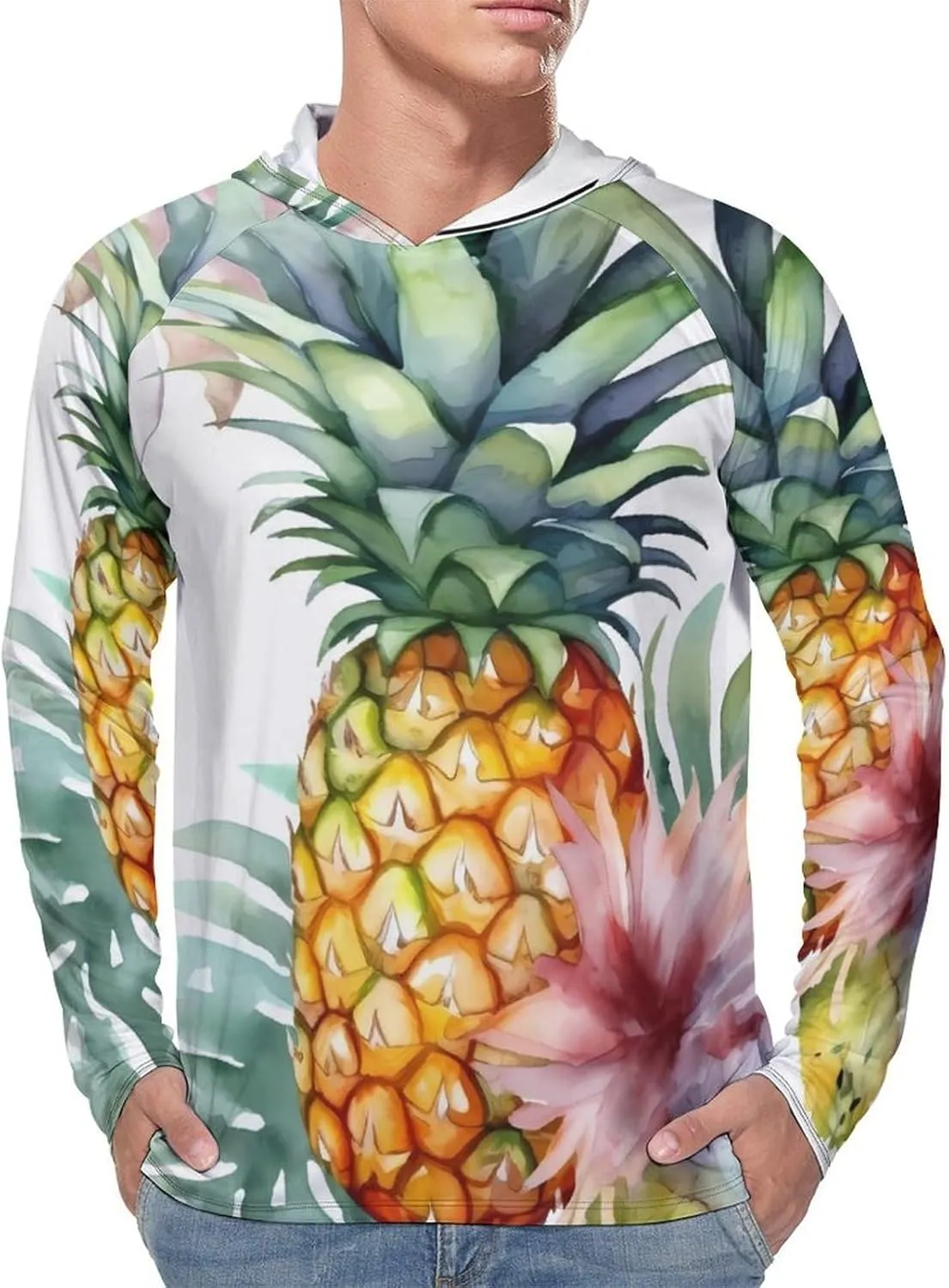 Sun Protection Shirt Long Sleeve Hoodie Tropical Pineapple Lightweight Rash Guard Quick Dry Sun Shirt for Outdoor