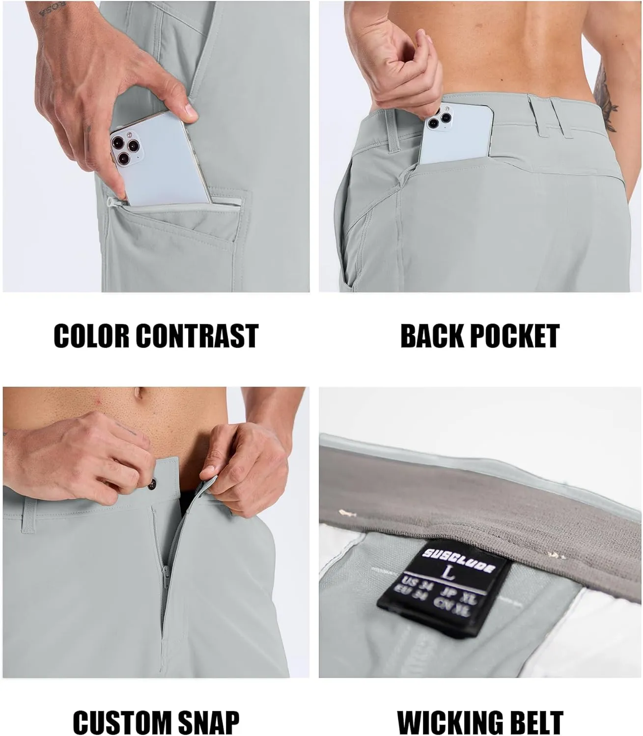 Susclude Men's Casual Shorts Stretch Golf Shorts 10" Quick Dry Summer Fishing Hiking Work Shorts with 6 Pockets