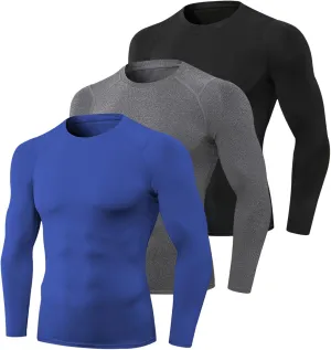 T-Shirt, 3pcs Men's Athletic Long Sleeve Compression Shirts Quick Dry Workout T-Shirt Running Tops