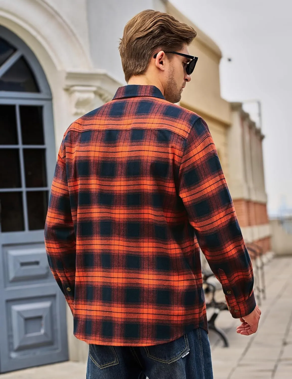TACVASEN Men's Flannel Shirts Cotton Plaid Shirt Long Sleeve Button Up Shirt Jackets with 2 Chest Pockets