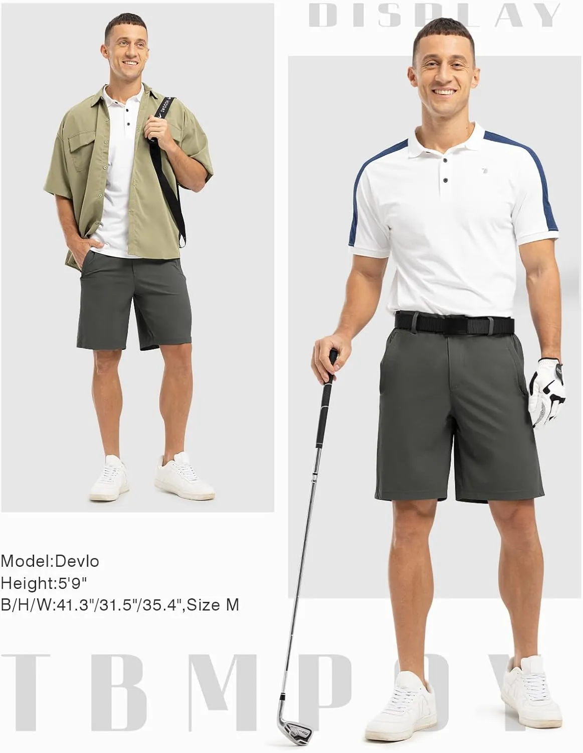 TBMPOY Men's 9" Golf Shorts Quick Dry Casual Shorts Dress Shorts Flat Front Stretch Lightweight for Work Business Travel