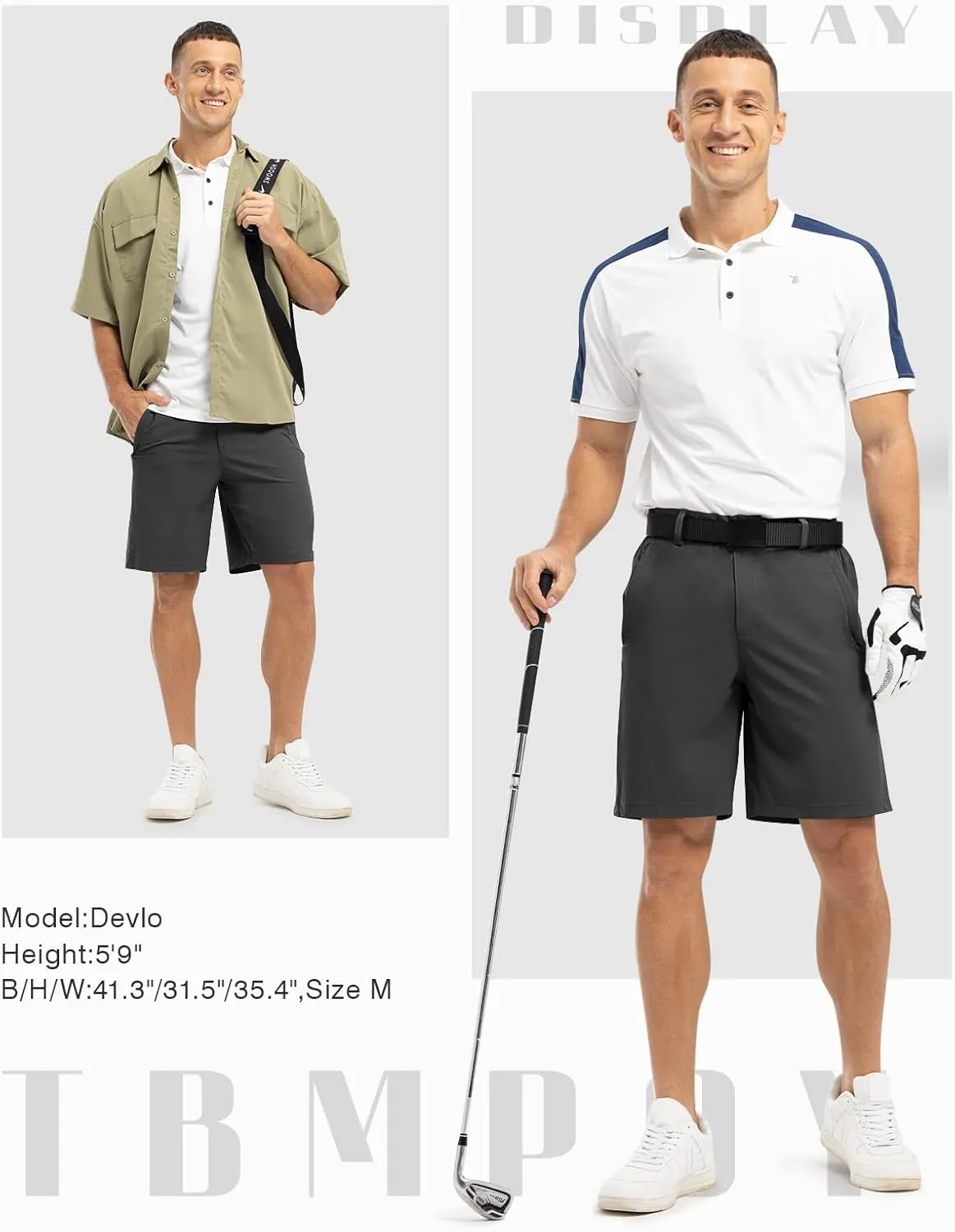 TBMPOY Men's 9" Golf Shorts Quick Dry Casual Shorts Dress Shorts Flat Front Stretch Lightweight for Work Business Travel