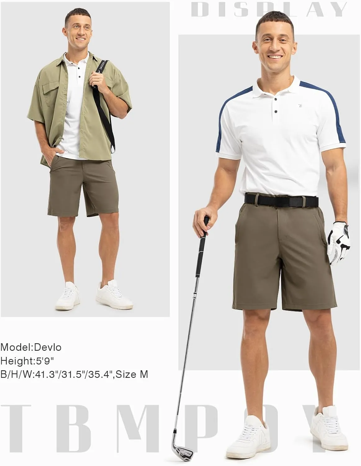 TBMPOY Men's 9" Golf Shorts Quick Dry Casual Shorts Dress Shorts Flat Front Stretch Lightweight for Work Business Travel