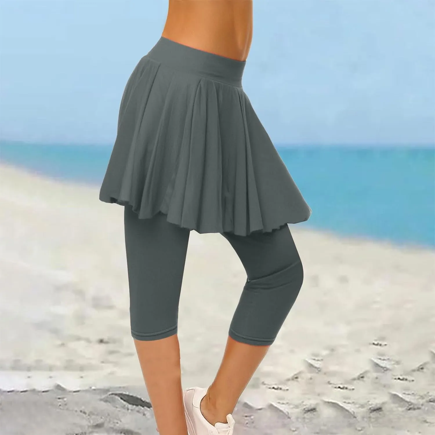 Tennis Skirted Leggings for Women Yoga Athletic Tummy Control Skort Golf Pickleball Capri Leggings with Ruffle Skirt