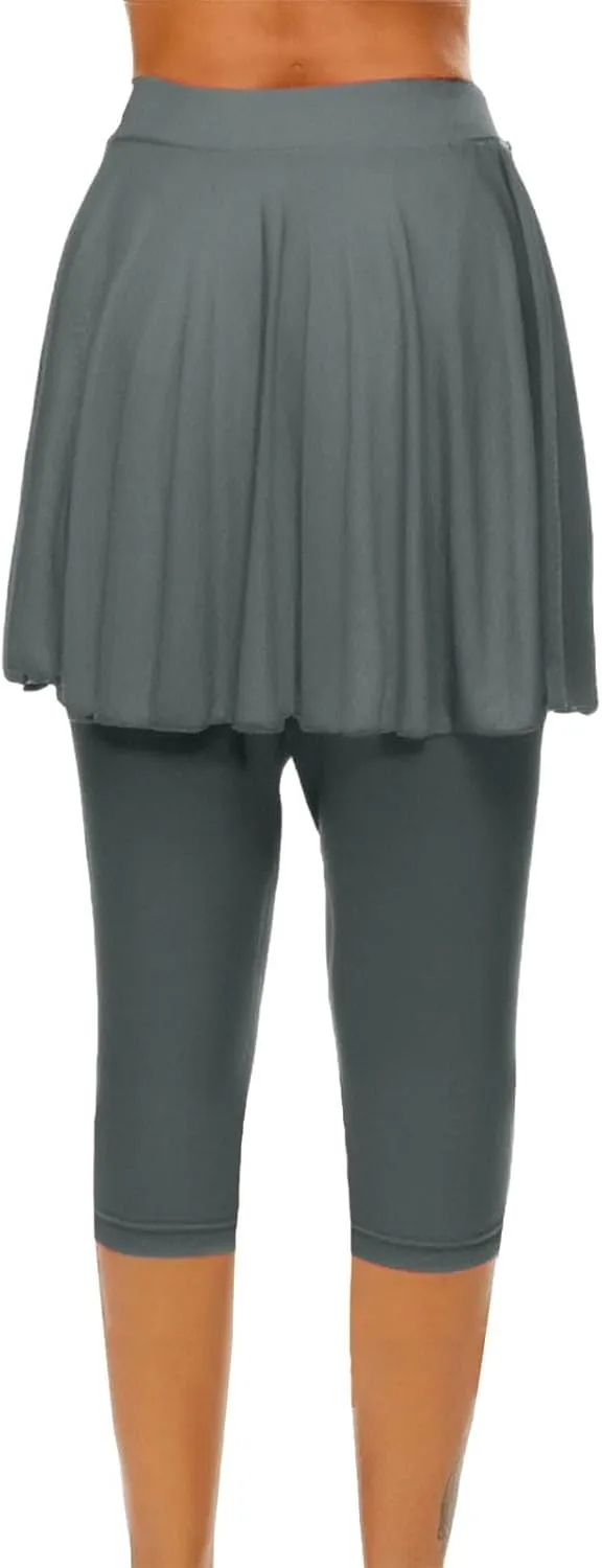 Tennis Skirted Leggings for Women Yoga Athletic Tummy Control Skort Golf Pickleball Capri Leggings with Ruffle Skirt