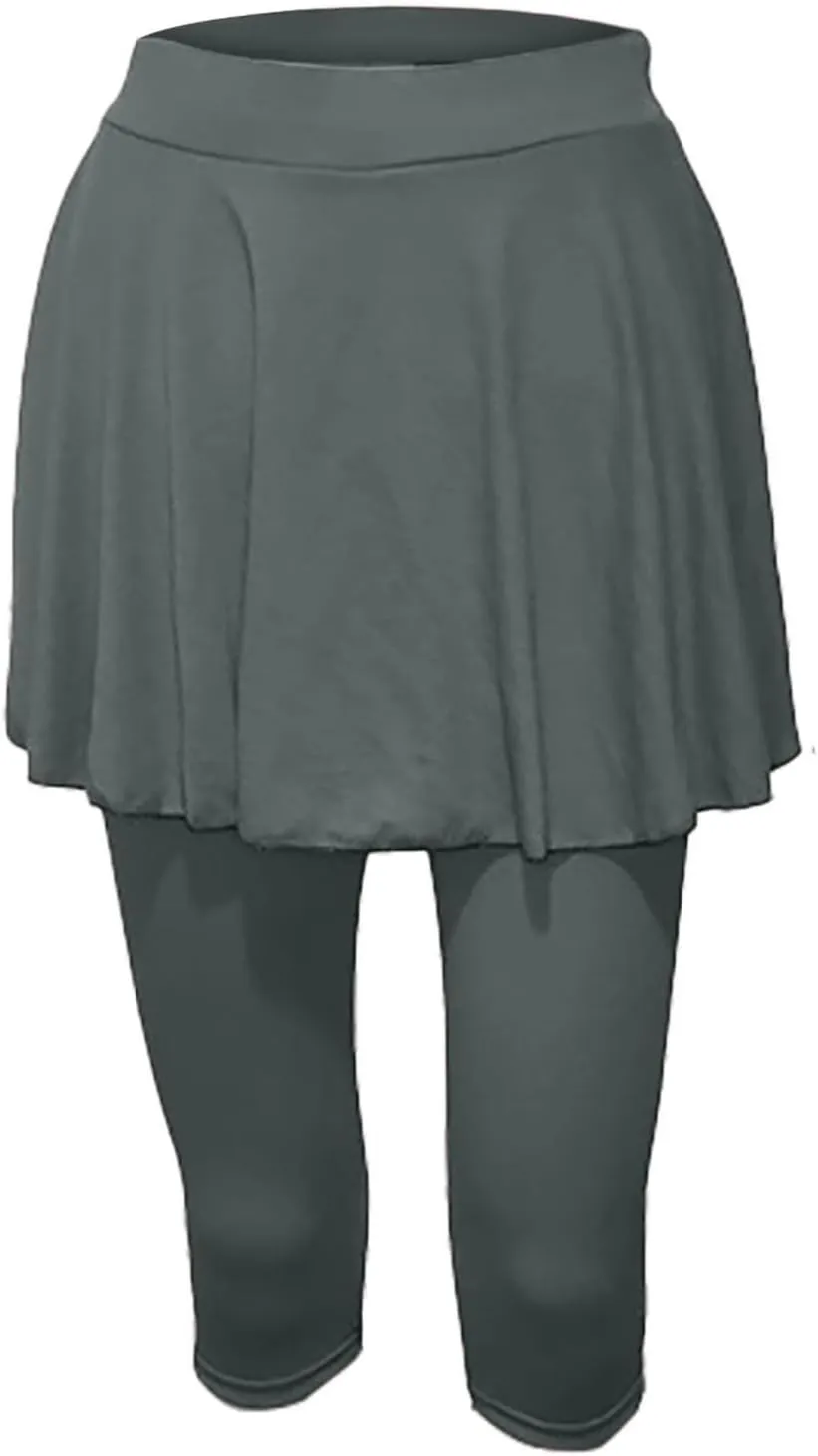 Tennis Skirted Leggings for Women Yoga Athletic Tummy Control Skort Golf Pickleball Capri Leggings with Ruffle Skirt