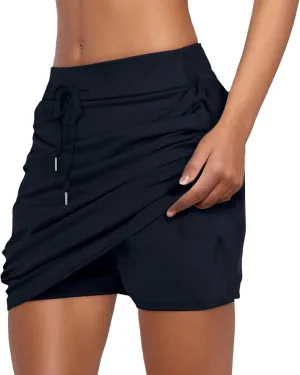 Tennis Skirts for Women Golf Athletic Activewear Skorts Drawstring Elastic Workout Running Mini Skirts with Pockets