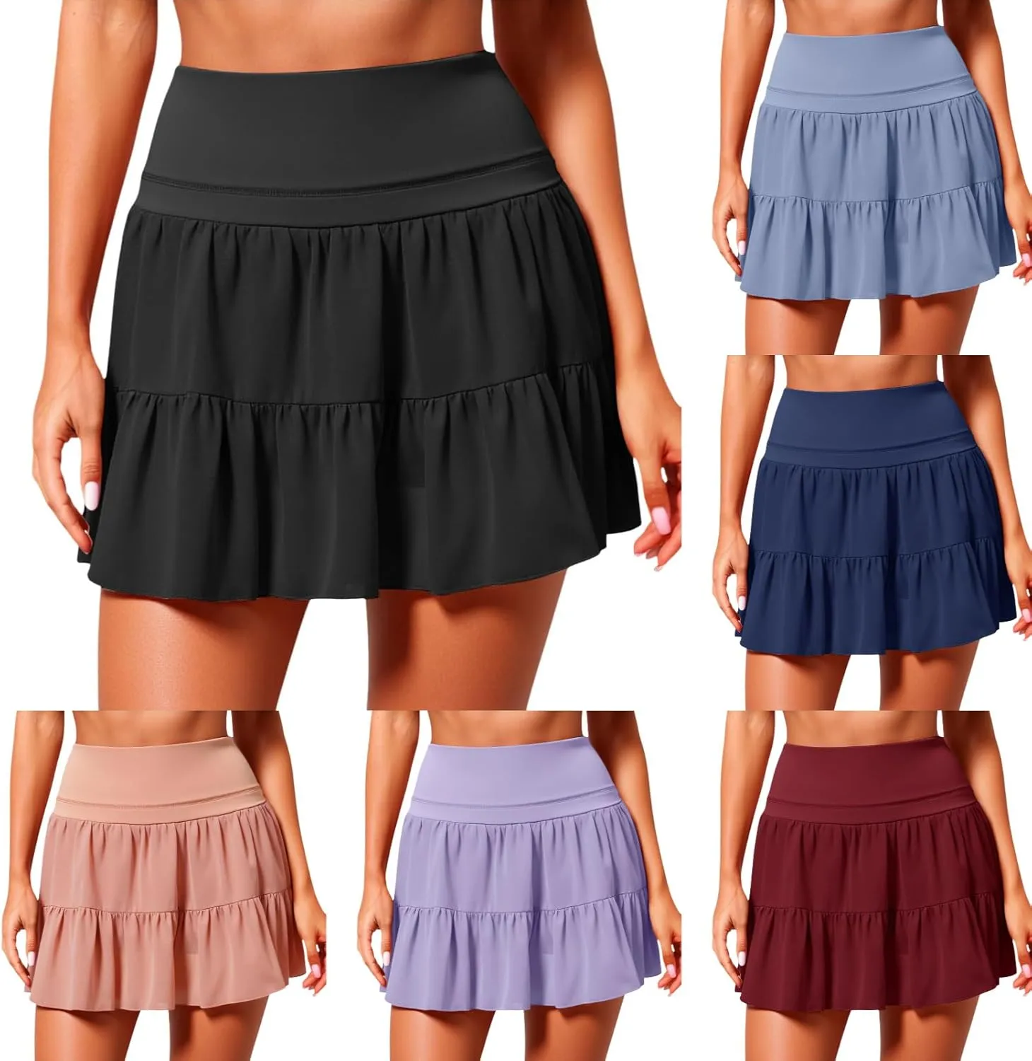 Tennis Skirts for Women with Shorts High Elastic Waist Ruffles Workout Running Skirts with Pocket Sports Athletic Skorts