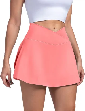 Tennis Skirts for Women with Shorts V Cross High Waisted Tummy Control Golf Skirt Gym Workout Skorts with Pockets
